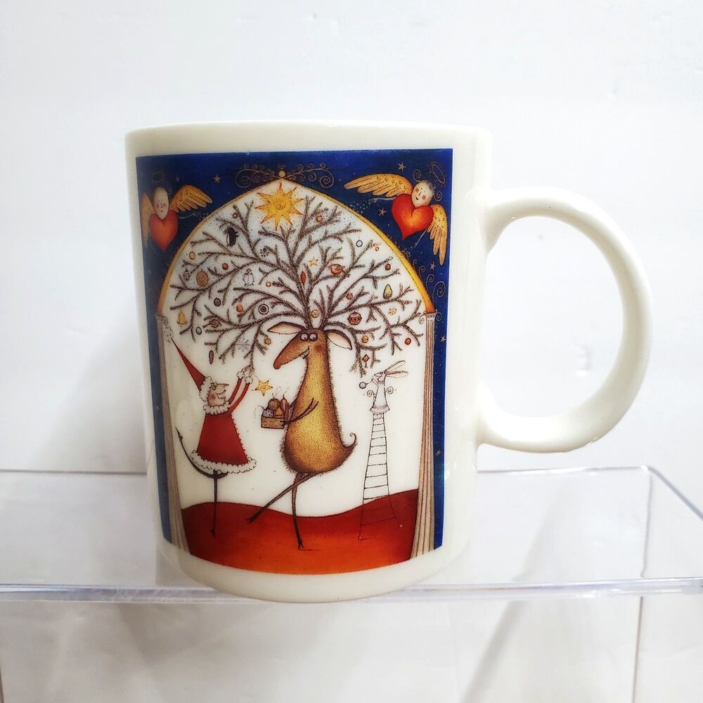 Vintage 1996 Neiman Marcus Christmas Mug Santa Reindeer Holiday Coffee Cup